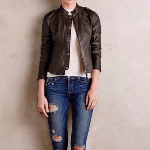 Anthropologie Hei Hei Vegan Leather Moss Green Moto Jacket sz S - Picture 5 of 15